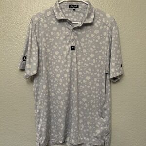 Bad Birdie Polo Shirt Mens Medium Floral Golf Performance Print Short Sleeve
